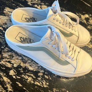 White and green leather vans